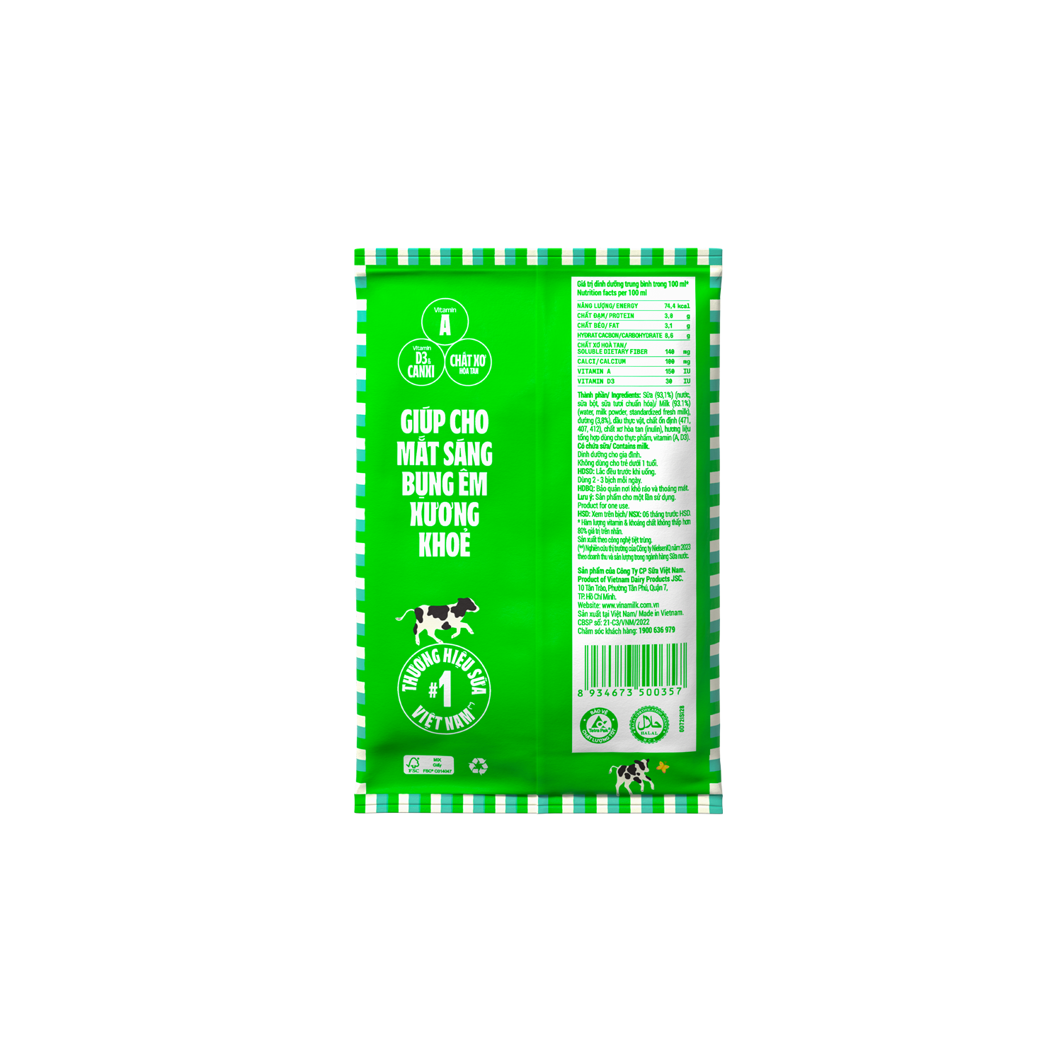 Sữa tươi Dinh dưỡng Vinamilk có đường bịch 220 ml Thùng 48 bịch